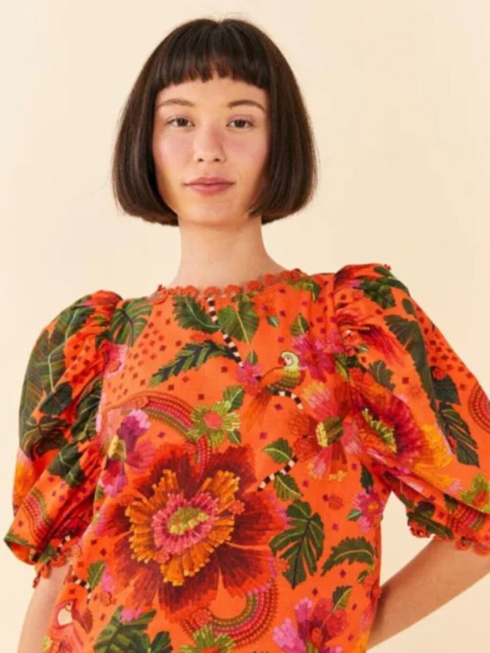 FARM Rio Women's Blouse in Orange Blooming Garden Size XS EUC